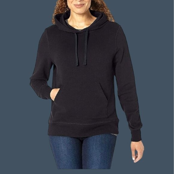 AMAZON ESSENTIALS- WOMEN BLACK PULLOVER SWEATSHIRT FRONT KANGAROO POCKET SIZE M - Picture 1 of 8